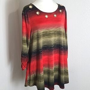 New Directions Colorful Ombre Top with Gold Grommets Neckline, Sz Large